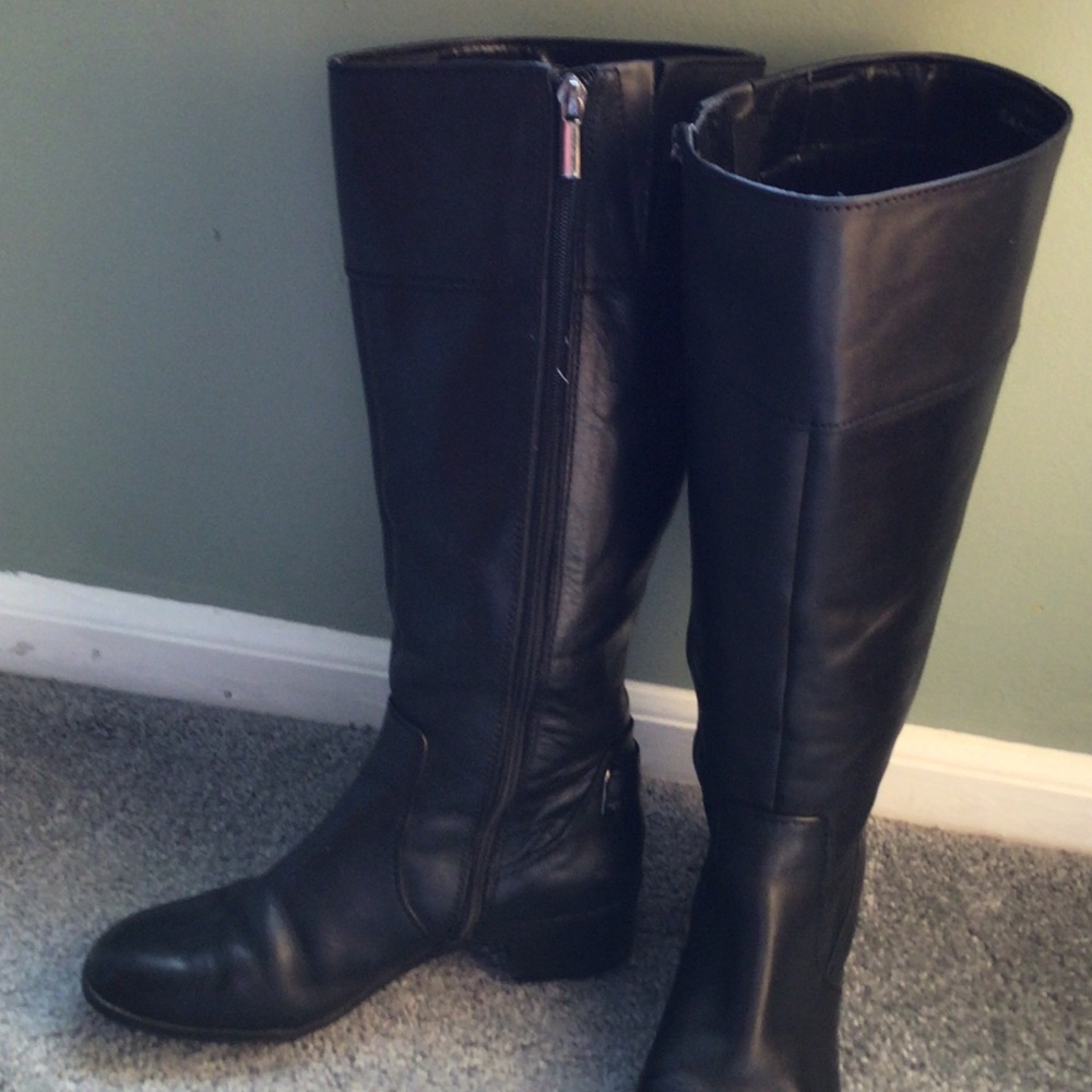 Black Knee-High Leather Boots BANDOLINO WIDE CALF SIZE 8